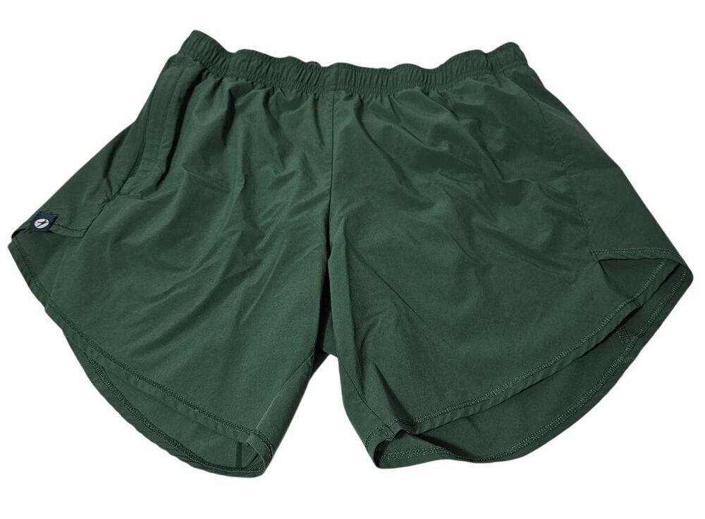 Oiselle Roga Running Shorts Womens 4 Forest Green Zip Pocket Drawstring